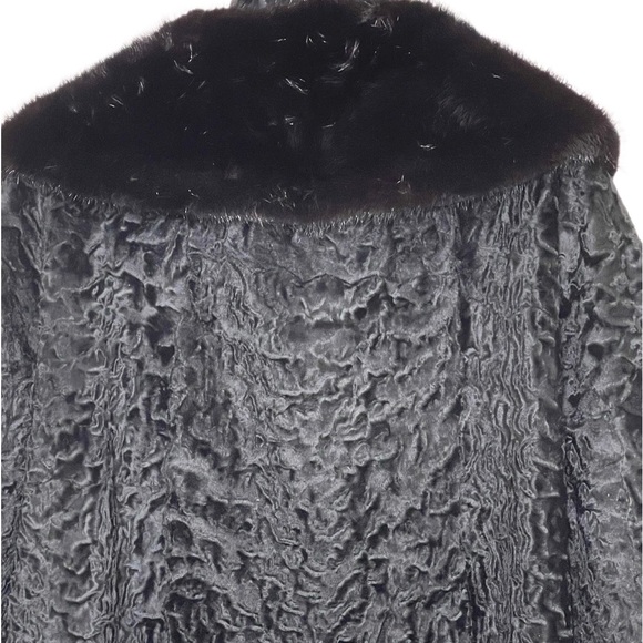VINTAGE BLACK PERSIAN LAMB COAT WITH MINK COLLAR . 60s swing . SZ M-L - Picture 6 of 10